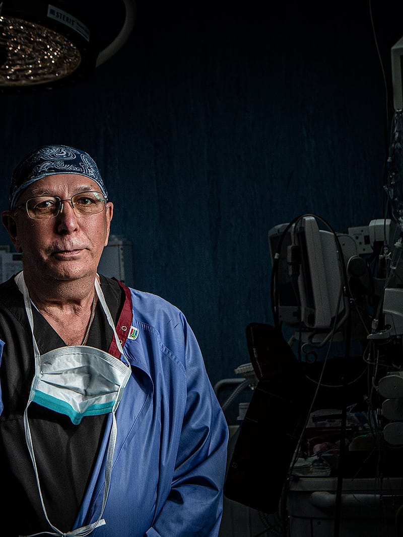 A member of the anaesthetic team photographed in the operating theatre.